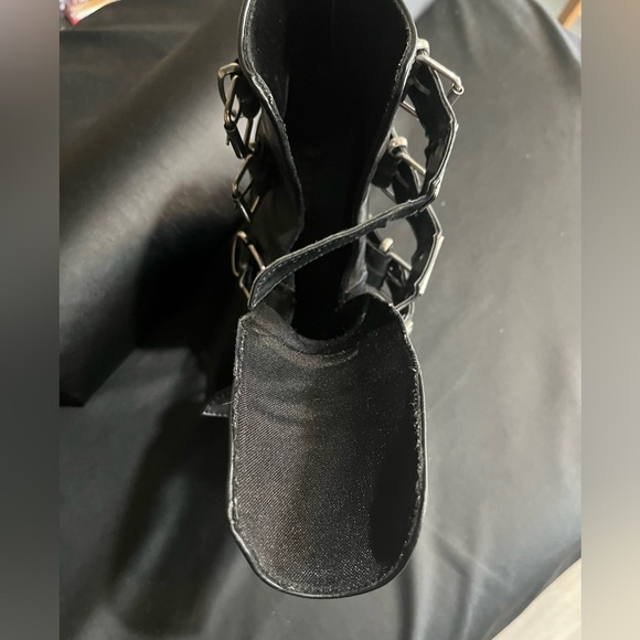 Demonia Black Platform Ankle Boots with Buckles - Picture 7 of 8